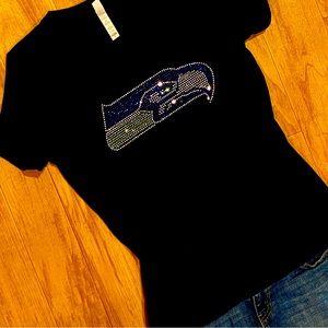 Rhinestone Seattle Seahawks Short Sleeve Tshirt